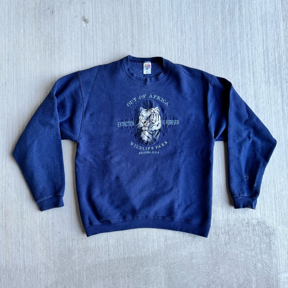Vintage Fruit Of The Loom White Tiger Arizona Wildlife Park Mens XL 90s Sweater
